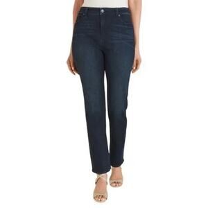 50% OFF Chico's Jeans So Lifting Straight Leg Med/Dark Wash Whiskering